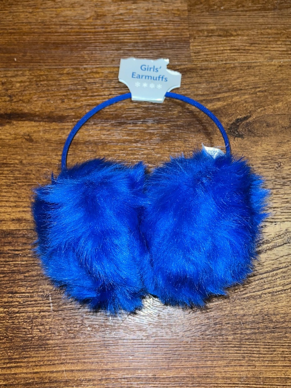 NWT Girls Royal Blue Fuzzy Earmuffs Push Faux Fur Y2K Retro Winter One Size